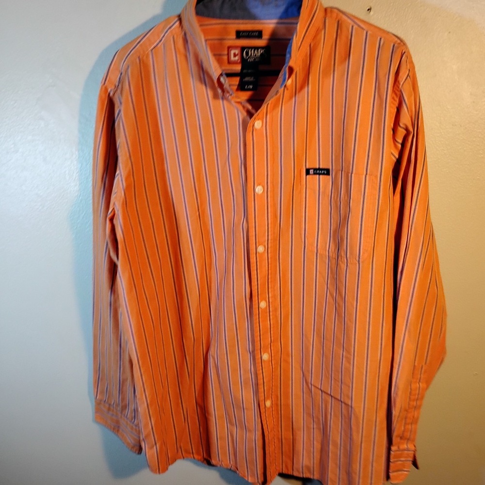 CHAPS EST. 1978 Mens Orange Blue Stripe Button  Dress Shirt L Y2kVintge  #90s